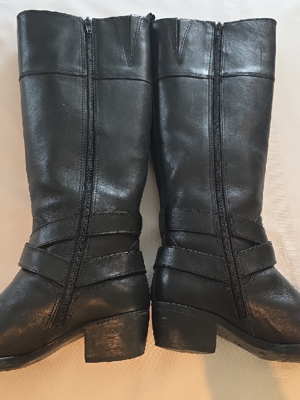 Nurture Black Leather Mid Calf Heeled Boots with Buckle Straps Size 8 - Picture 7 of 13